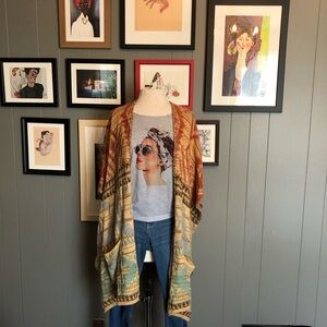 NWOT Ralph Lauren Polo Aztec, Southwest, Fair Isle Long Sweater Wrap Poncho XS/S